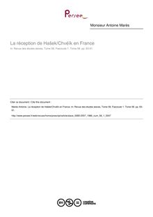 La réception de Hašek/Chvéïk en France - article ; n°1 ; vol.58, pg 83-91