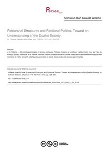 Patriarchal Structures and Factional Politics. Toward an Understanding of the Dualist Society. - article ; n°50 ; vol.13, pg 326-355