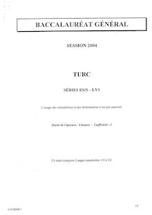 Turc LV1 2004 Scientifique Baccalauréat général