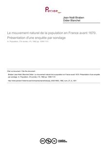 Le mouvement naturel de la population en France avant 1670. Présentation d une enquête par sondage - article ; n°6 ; vol.37, pg 1099-1131