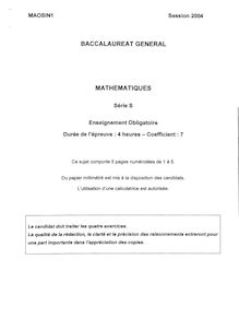 Baccalauréat Général (Session 2004) - Série: S -  Epreuve: de Mathématiques MAOSIN1