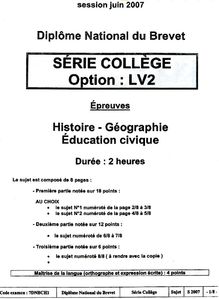 Histoire Géographie 2007 Brevet (filière générale)