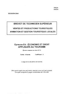 Economie et droit appliqués au tourisme 2004 BTS Vente et productions touristiques