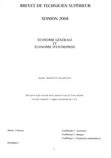 Economie générale et économie d entreprise 2008 BTS Assurance