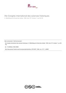 IXe Congrès international des sciences historiques - article ; n°1 ; vol.107, pg 98-100