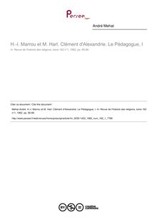 H.-I. Marrou et M. Harl. Clément d Alexandrie. Le Pédagogue, I  ; n°1 ; vol.162, pg 95-99