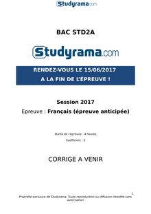 Corrigé Bac STD2A 2017 - Français anticipé