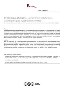 Systématique, phylogénie, environnement et culture des Australopithèques, hypothèses et synthèse - article ; n°3 ; vol.10, pg 273-284