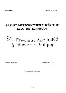 Physique appliquée à l électrotechnique 2004 BTS Électrotechnique