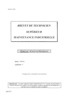 Sciences physiques 2001 BTS Maintenance industrielle