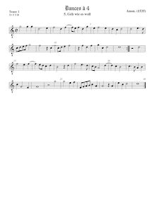 Partition ténor viole de gambe 1, octave aigu clef, 3 Dances à 4