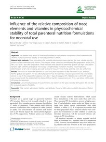 Influence of the relative composition of trace elements and vitamins in physicochemical stability of total parenteral nutrition formulations for neonatal use