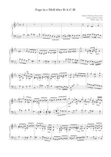 Partition complète, Fugue (on pour theme  B-A-C-H ) en C minor , BWV Anh.110