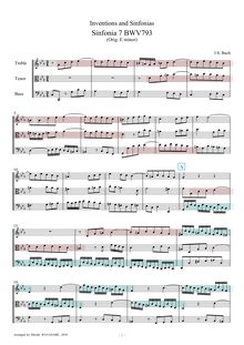 Partition Thematic analysis score, 15 symphonies, Three-part inventions par Johann Sebastian Bach