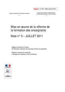Mise en oeuvre de la réforme de la formation des enseignants : note n° 3 - Juillet 2011