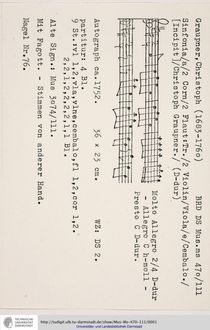 Partition complète et parties, Sinfonia en D major, GWV 539