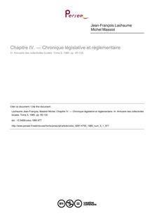 Chapitre IV. — Chronique législative et réglementaire - article ; n°1 ; vol.5, pg 95-135