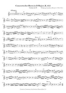 Partition cor solo (en D), cor Concerto, Horn Concerto No.1, D major