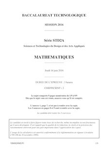 Baccalauréat Mathématiques 2016 - Série STD2A 