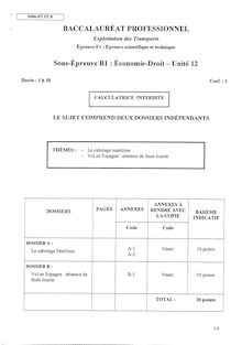 Economie - Droit 2003 Bac Pro - Exploitation des transports