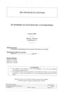 Economie et gestion de l entreprise 2005 BTS Opticien lunetier