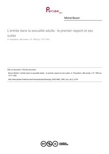 L entrée dans la sexualité adulte : le premier rapport et ses suites - article ; n°5 ; vol.48, pg 1317-1352