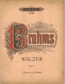 Partition couverture couleur, valses, Walzer, Brahms, Johannes