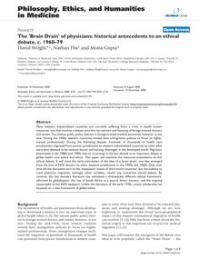 The  Brain Drain  of physicians: historical antecedents to an ethical debate, c. 1960–79