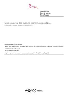 Mise en œuvre des budgets économiques au Niger - article ; n°4 ; vol.75, pg 51-72