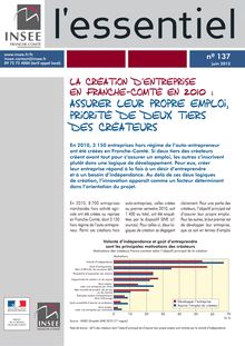 La création d entreprise en Franche-Comté en 2010 : assurer leur propre emploi, priorité de deux tiers des créateurs