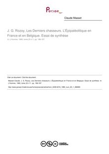 J. G. Rozoy, Les Derniers chasseurs. L Épipaléolitique en France et en Belgique. Essai de synthèse  ; n°1 ; vol.20, pg 186-187
