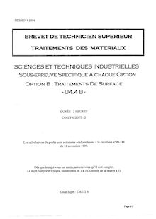 Sciences techniques industrielles 2004 Traitements de surfaces BTS Traitement des matériaux
