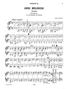 Partition violons II, 2 Melodies Op.53, Grieg, Edvard