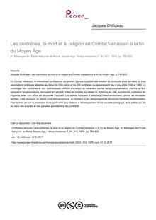 Les confréries, la mort et la religion en Comtat Venaissin à la fin du Moyen Âge - article ; n°2 ; vol.91, pg 785-825