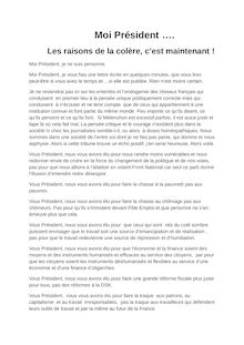 MOI PRESIDENT, LES RAISONS DE LA COLERE C EST MAINTENANT