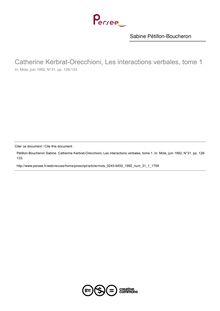 Catherine Kerbrat-Orecchioni, Les interactions verbales, tome 1  ; n°1 ; vol.31, pg 128-133