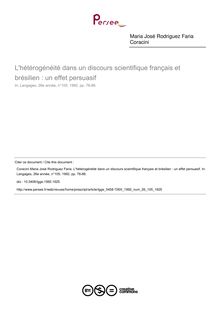 L hétérogénéité dans un discours scientifique français et brésilien : un effet persuasif - article ; n°105 ; vol.26, pg 76-86