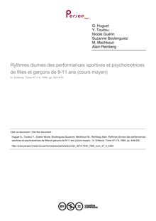 Rythmes diurnes des performances sportives et psychomotrices de filles et garçons de 9-11 ans (cours moyen)  - article ; n°4 ; vol.47, pg 434-435