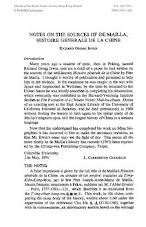 NOTES ON THE SOURCES OF DE MAILLA, HISTOIRE GENERALE DE LA CHINE