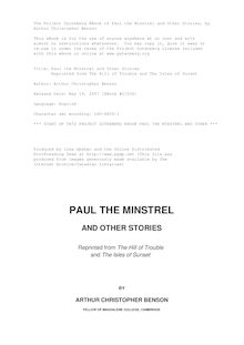 Paul the Minstrel and Other Stories - Reprinted from The Hill of Trouble and The Isles of Sunset