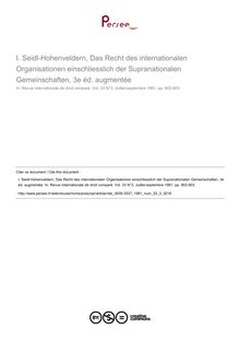 Seidl-Hohenveldern, Das Recht des internationalen Organisationen einschliesslich der Supranationalen Gemeinschaften, 3e éd. augmentée - note biblio ; n°3 ; vol.33, pg 902-903