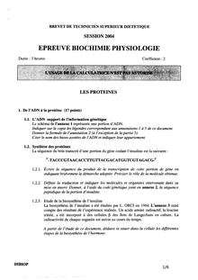 Btsdiet 2004 biochimie et physiologie