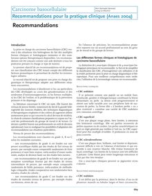 Carcinomes basocellulaire - Prise en charge diagnostique et thérapeutique du carcinome basocellulaire de l’adulte ( 2004 ) - Recommandation