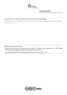 Le travail social, la dépendance et la sociologie - article ; n°1 ; vol.9, pg 10-16