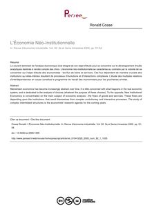 L Économie Néo-Institutionnelle - article ; n°1 ; vol.92, pg 51-54