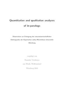Quantitative and qualitative analyses of in-paralogs [Elektronische Ressource] / vorgelegt von Stanislav Vershenya