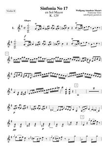 Partition violons II, Symphony No.17, G major, Mozart, Wolfgang Amadeus
