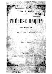 Thérèse Raquin : drame en 4 actes / Émile Zola