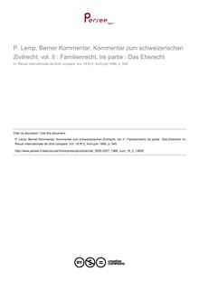 P. Lemp, Berner Kommentar, Kommentar zum schweizerischen Zivilrecht, vol. II : Familienrecht, lre partie : Das Eherecht - note biblio ; n°2 ; vol.18, pg 540-540