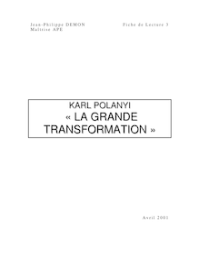 Fiche de lecture  La grande transformation Karl Polanyi